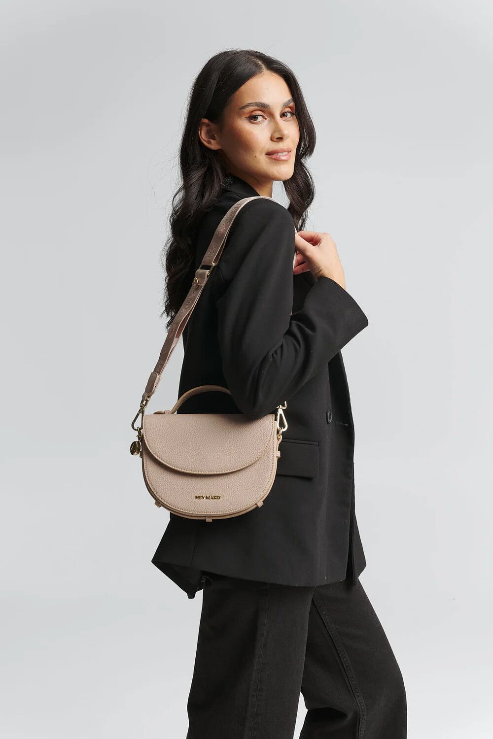 HEY MARLY Nude Soul Sister Crossbody Bag / Pebble Leather Saddle Bag Gold Hardware
