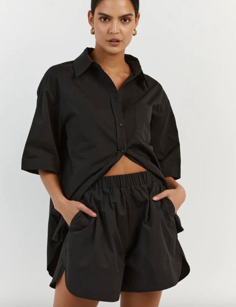 Dissh Maxie Black Cotton Shorts + Shirt Set - Black