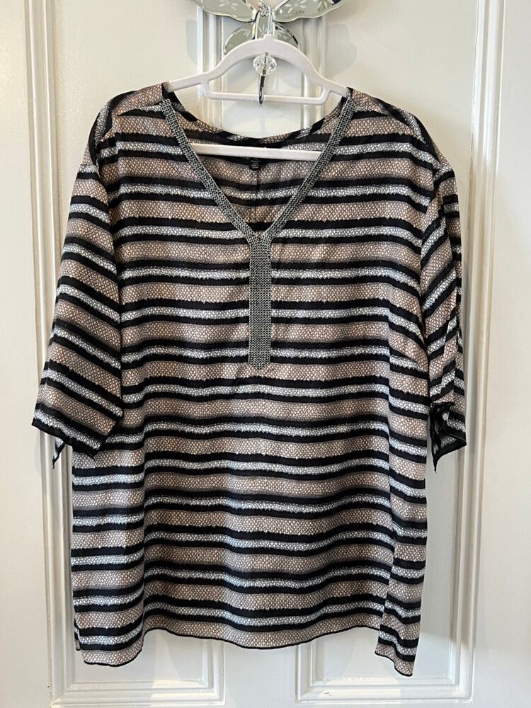 VERGE SILK V NECK TOP WTH BEADING, SIZE XL