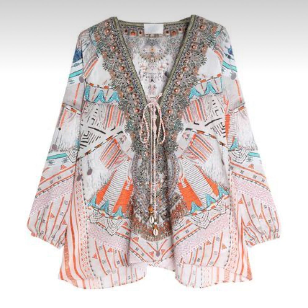 Camilla Desert Rose Lace Up Silk Shirt Size 14