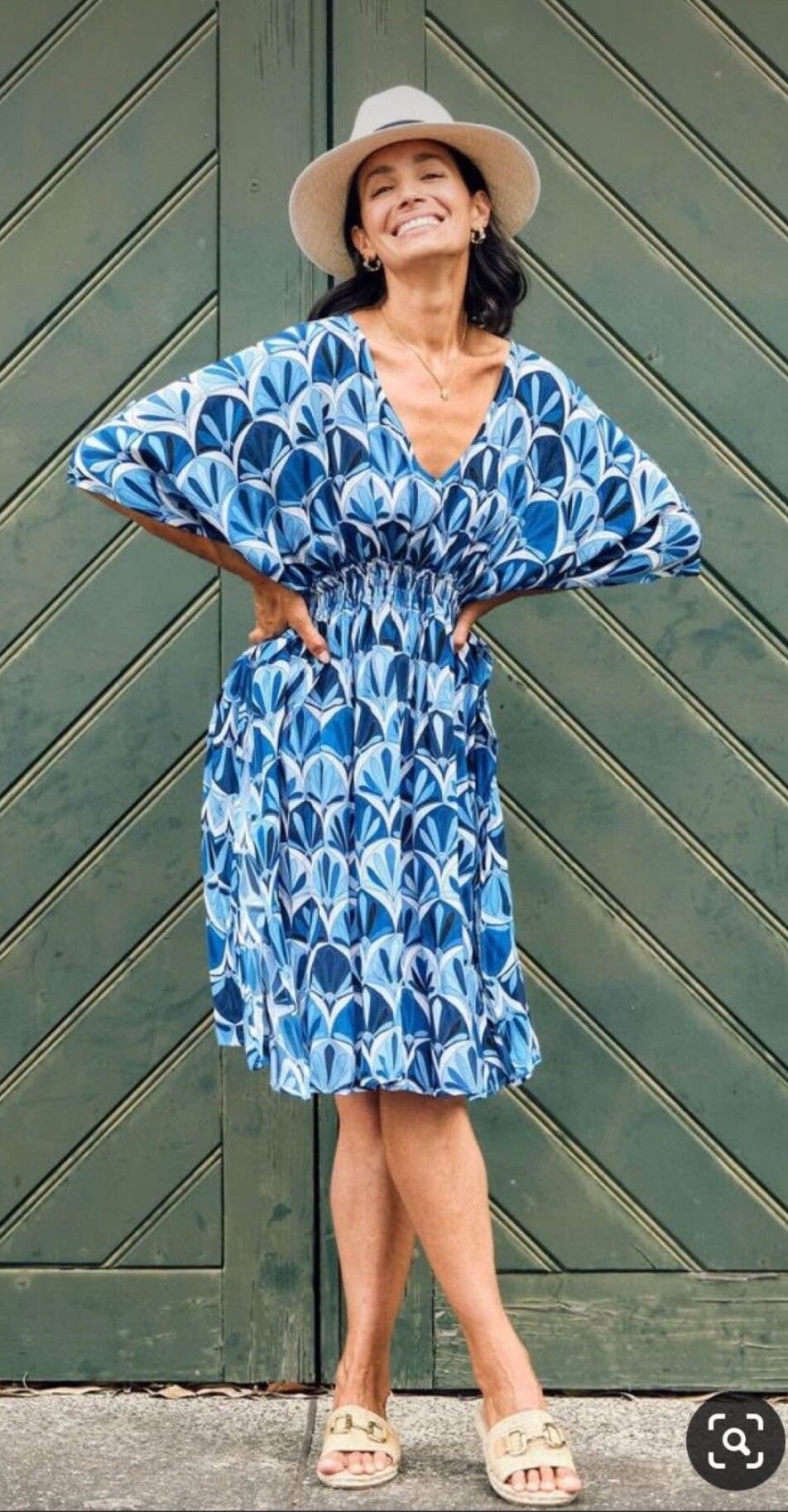 Carolina Navy Nina Print Kaftan dress, OS