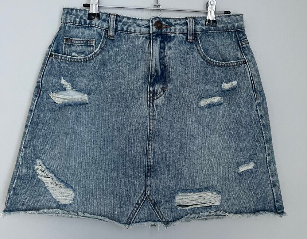 Blue Distressed Denim Skirt