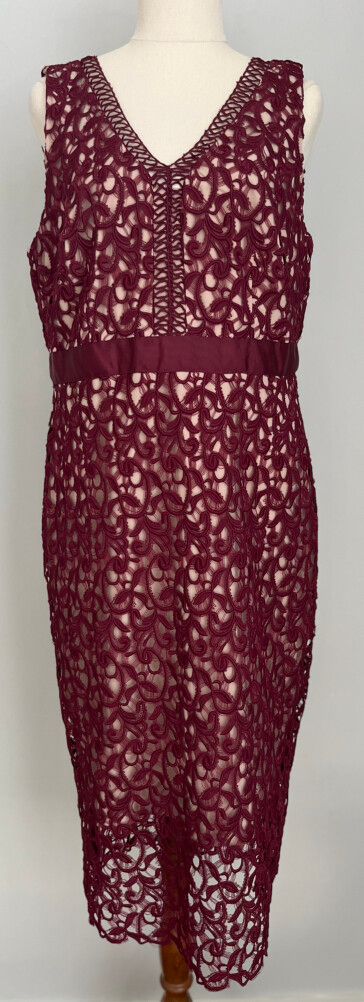 Burgundy Lace Overlay Midi Dress