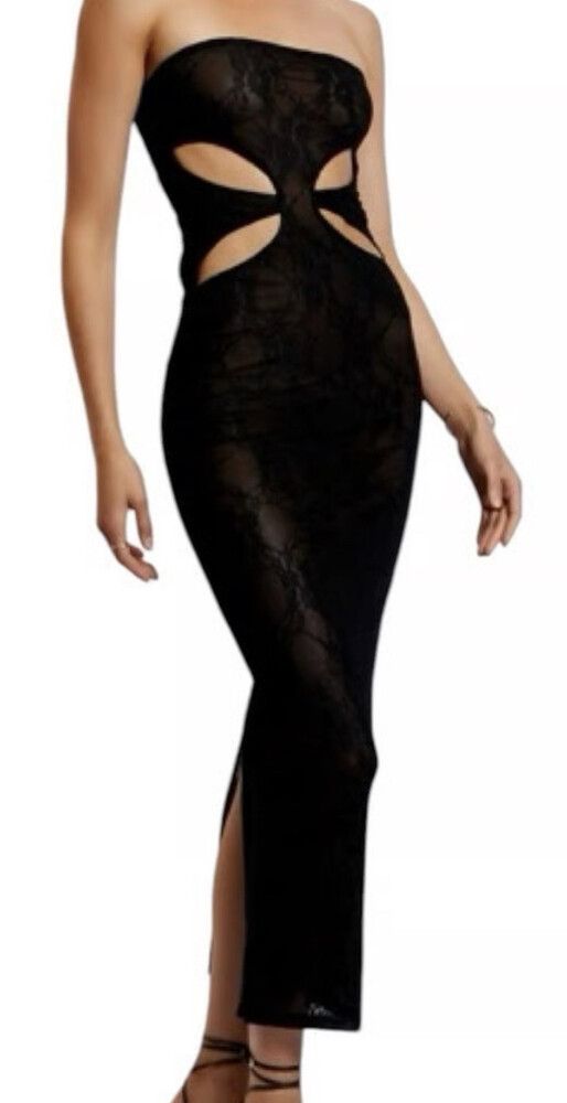 MESHKI Krista Black Lace Maxi Dress