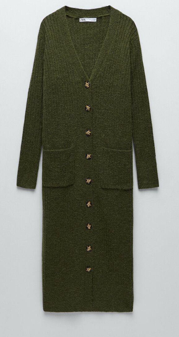 Zara - Zara Olive Knit Dress/Cardigan on Designer Wardrobe Zara - Zara Olive Knit Dress/Cardigan on Designer Wardrobe