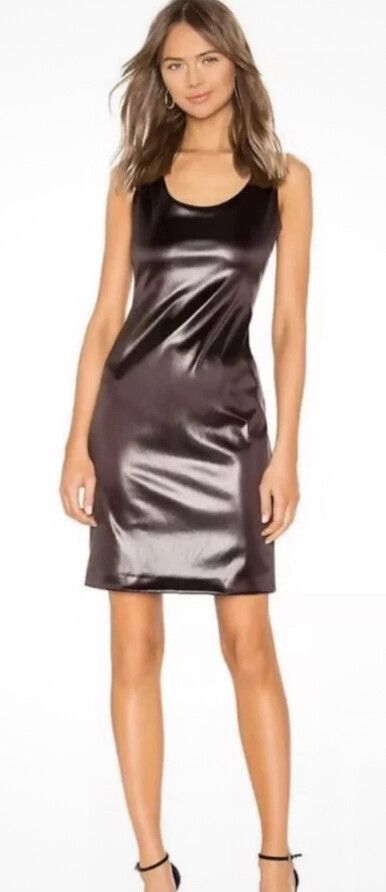 Theory Mink Brown Faux Leather Fitted Midi Dress