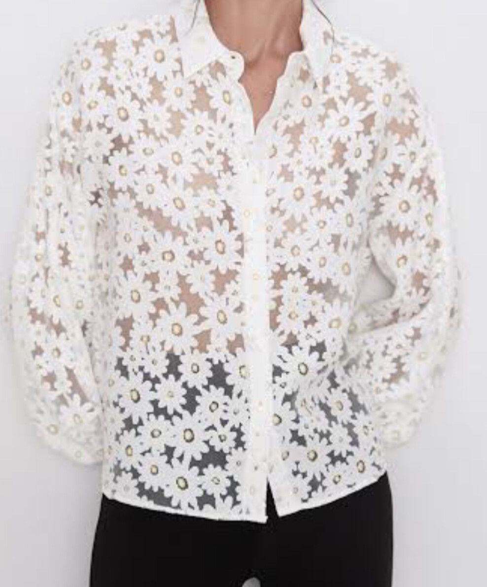Zara White Daisy Print Lace Shirt