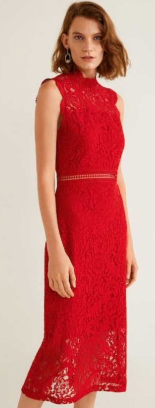 stunning Mango Red Lace Midi Dress
