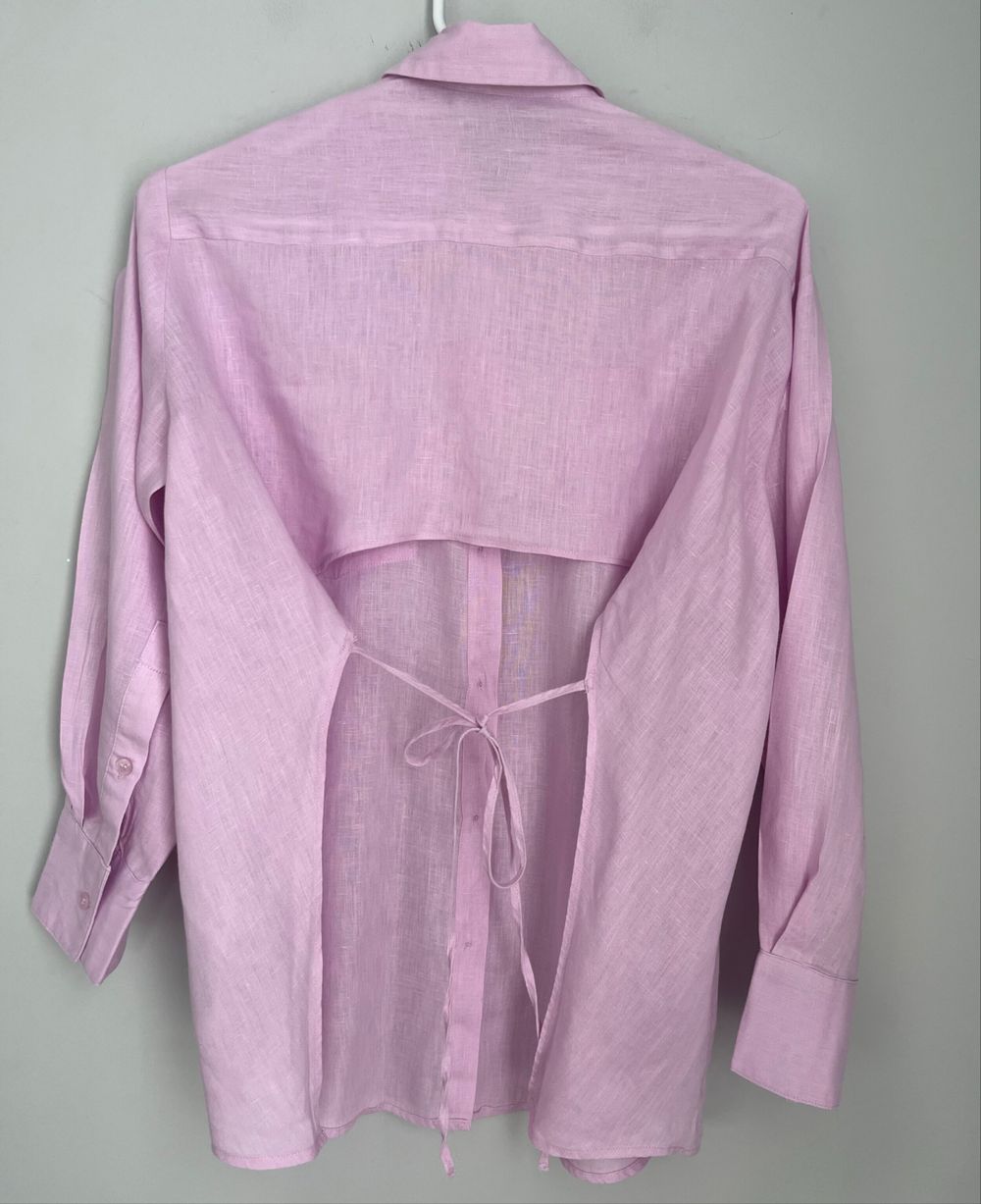 Zara Pink Linen Open Tie Back Shirt