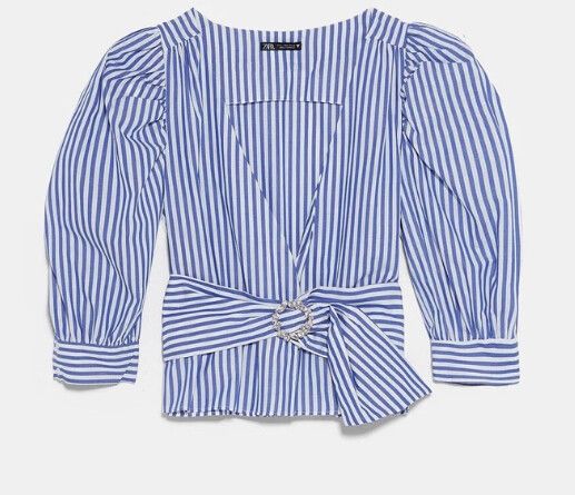 Zara Blue and White Striped Wrap Top