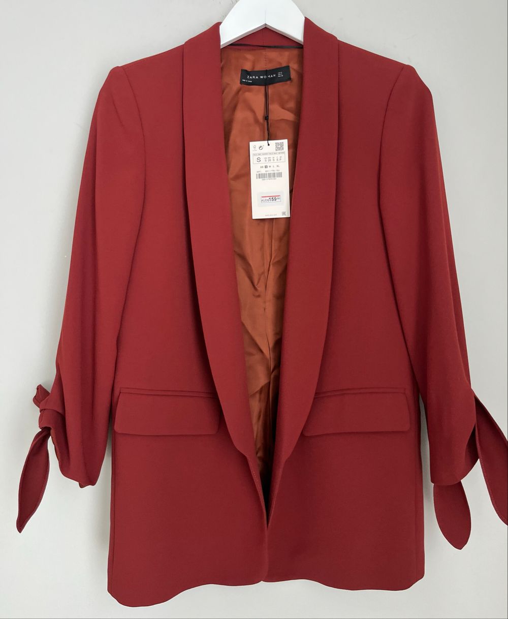 Zara Deep Red Rust Open Blazer