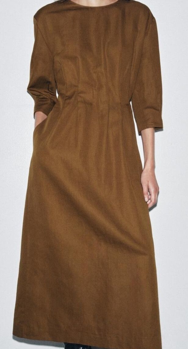 Zara ZW Collections Ochre/Brown Midi Dress