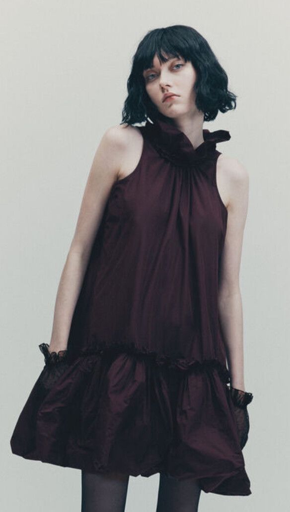 H&M Studio Collection Burgundy Frilled High Neck Mini Dress