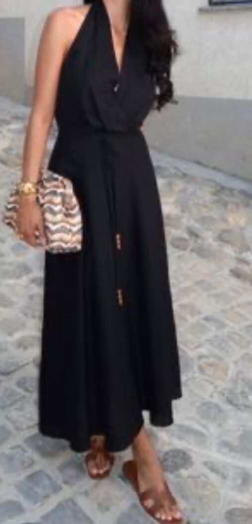 Zara Black Linen Blend Halter Dress