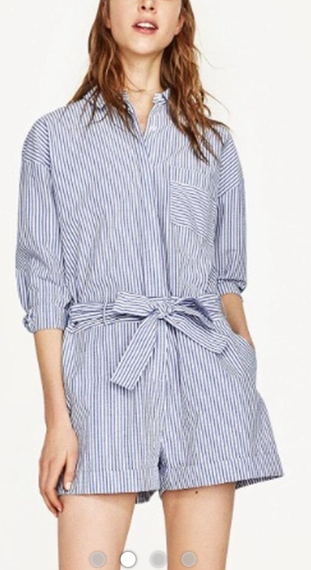 ZARA Seersucker Blue and White Striped Playsuit