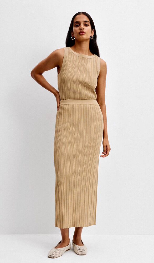 COUNTRY ROAD Plisse Rib Knit Skirt Wheat Sz M BRAND NEW W TAGS RRP$159