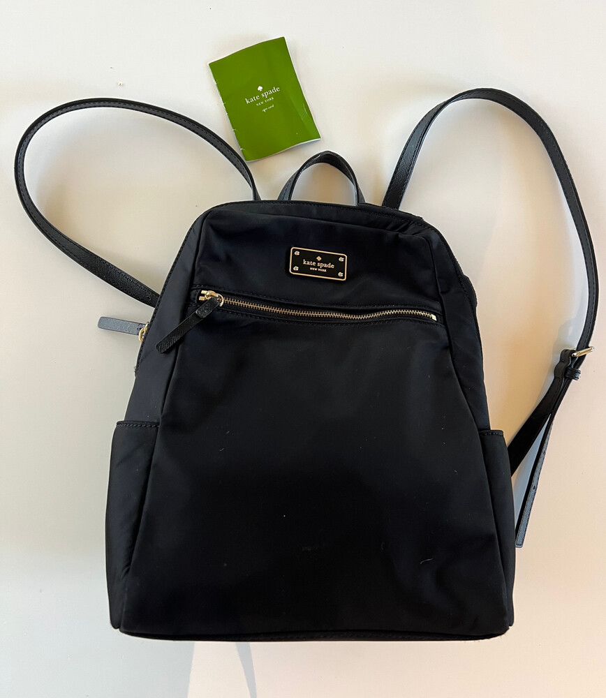 kate spade black backpack mini Designer By Spade, Size: Small 9 1/2 H X 7 W X 4D2 side pocketsFront zipper pocket3 card slotsInterior open pocketNylonZip closure KATE SPADE Hudson Small Backpack