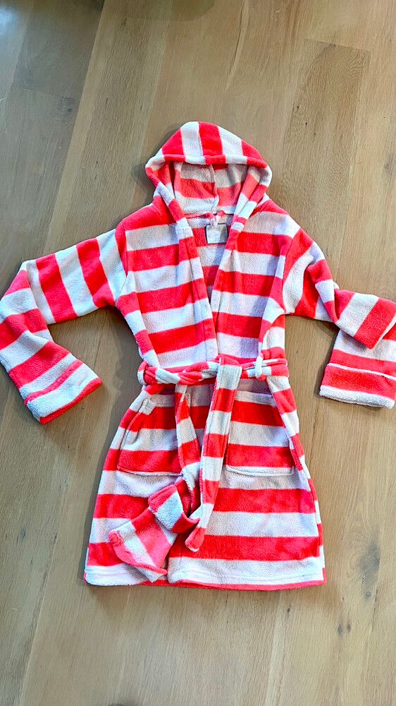 COTTON ON Body Hooded robe neon pink and white stripes Sz S/M SUPER Cute