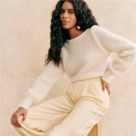 Sezane Wool and Mohair Ecru Jumper