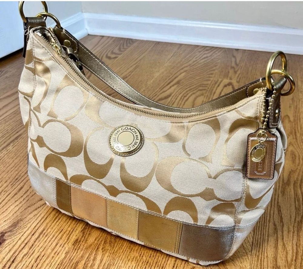 Coach Khaki and Gold 2 way bag