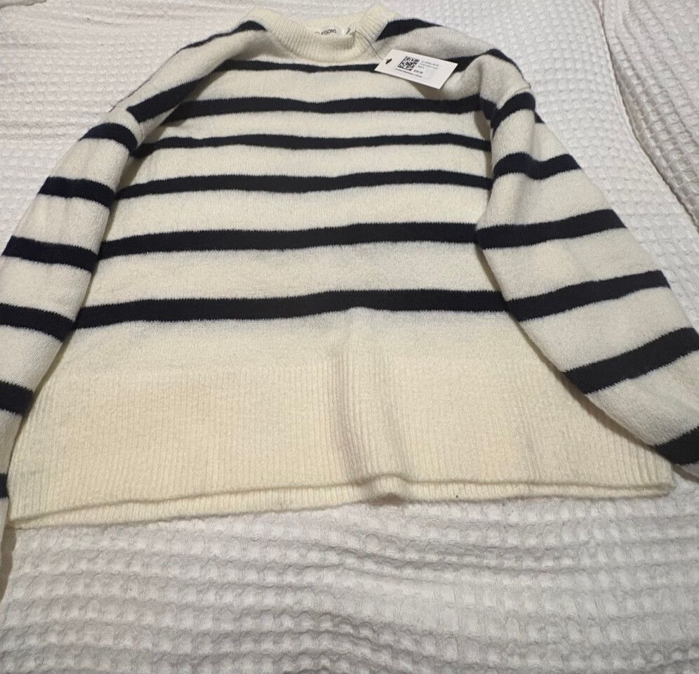 Glassons White Black/navy Striped Knit