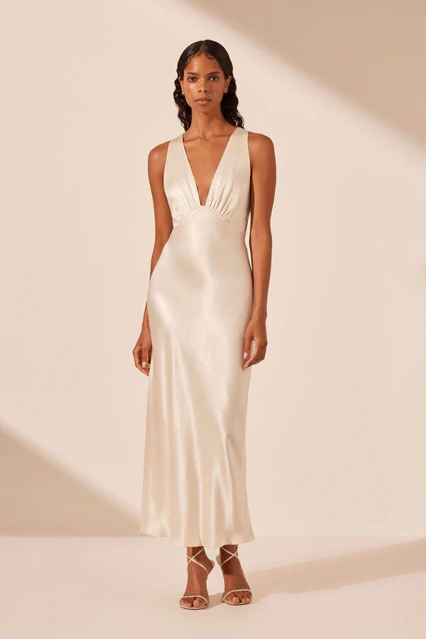 Size 8 - la lune plunged cross back midi dress - cream