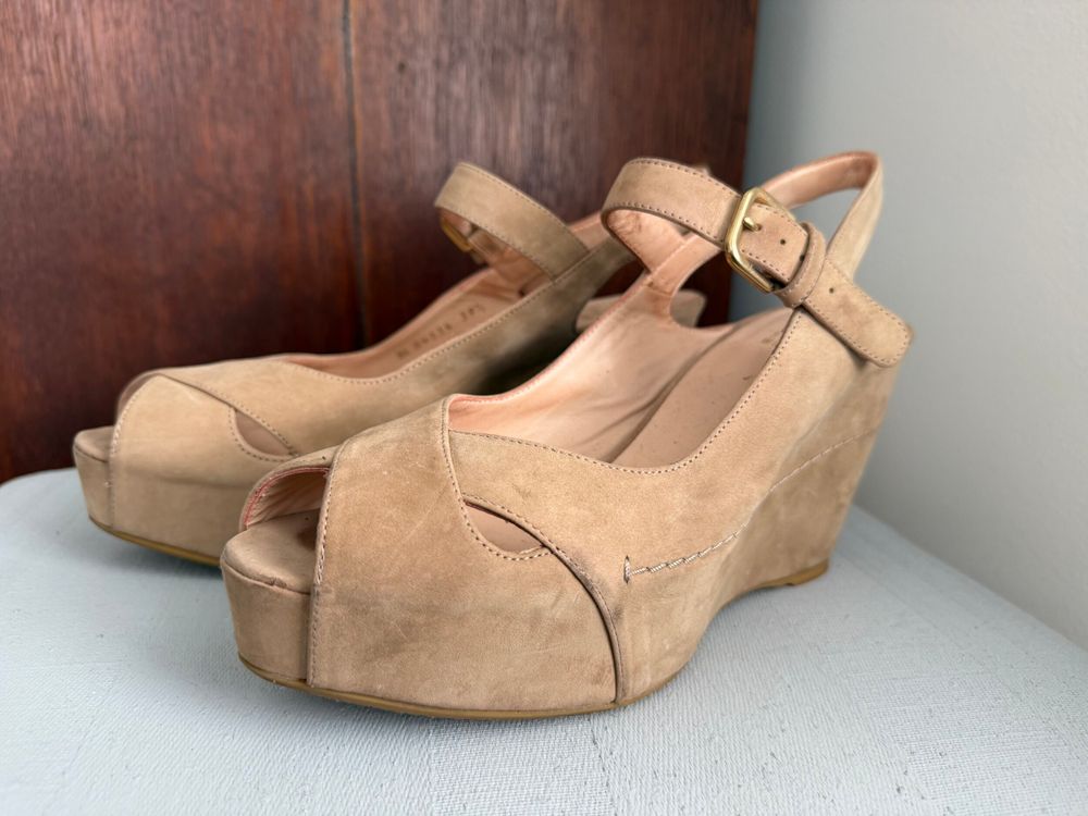 buff suede wedge sandals