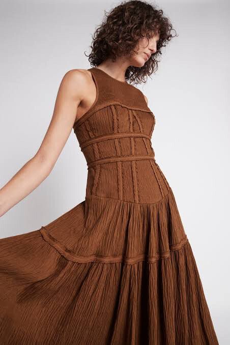 Tidal Corset Midi Dress - Coffee