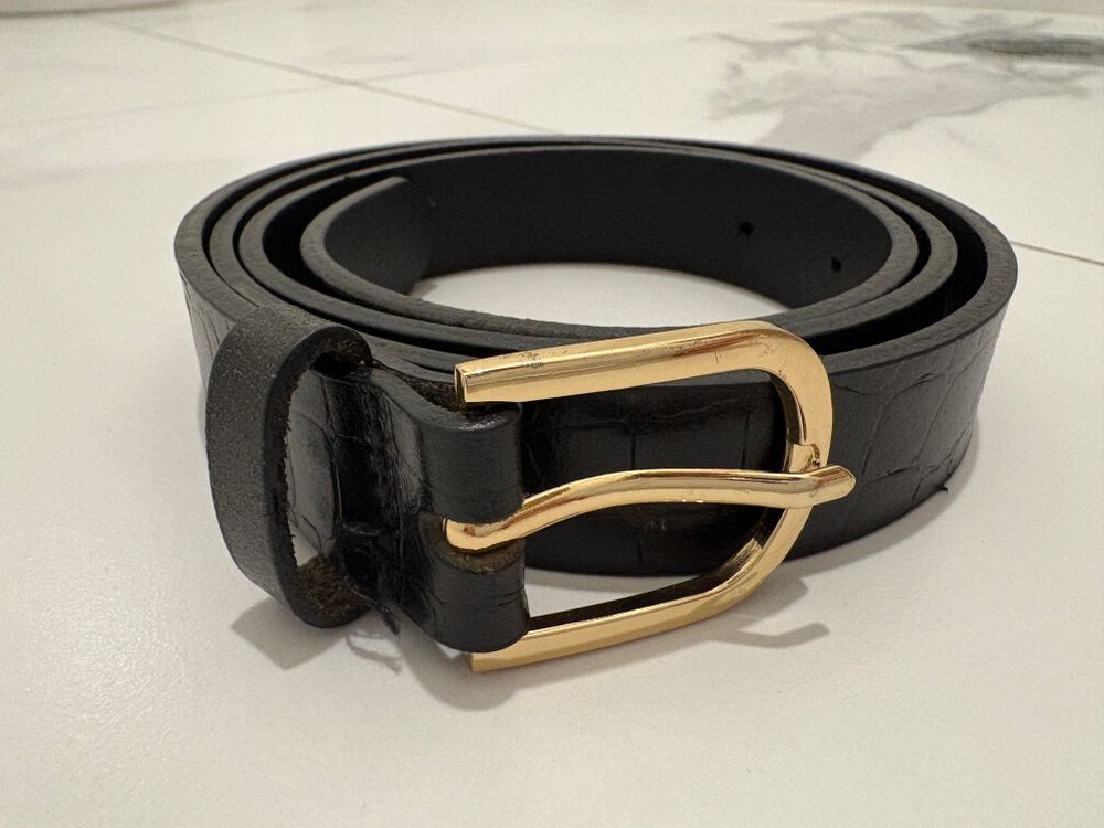 MAX black real NZ leather croc belt | L