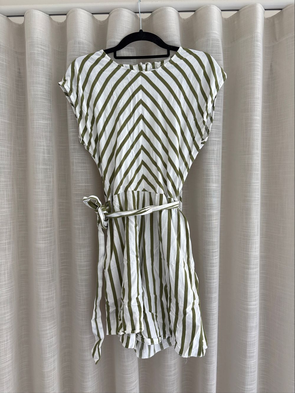 Warehouse UK Green And White Striped Playsuit