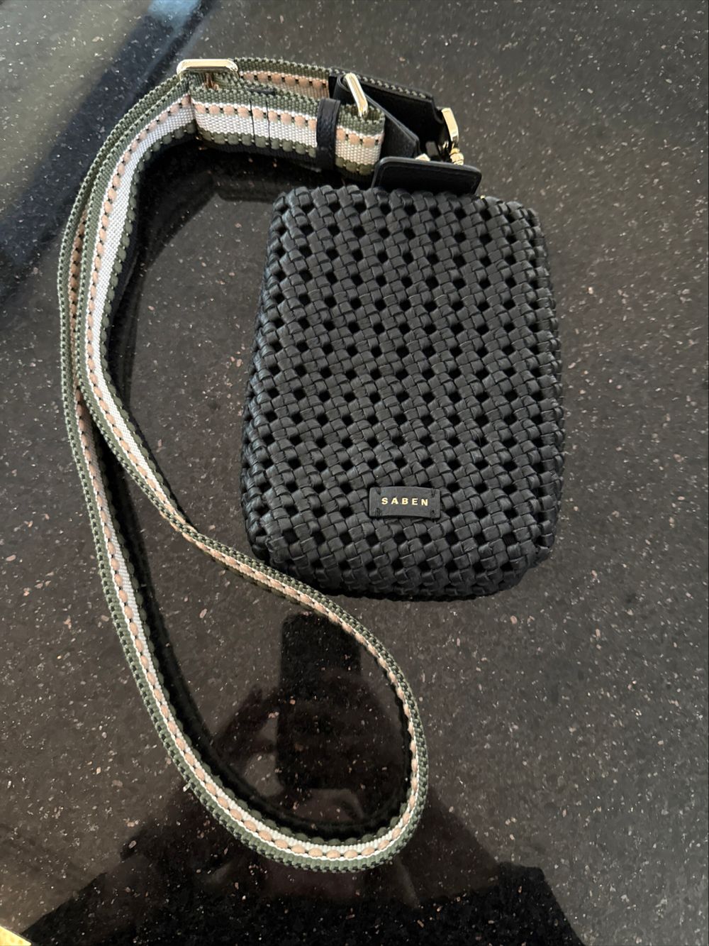Saben Black Woven Crossbody Bag