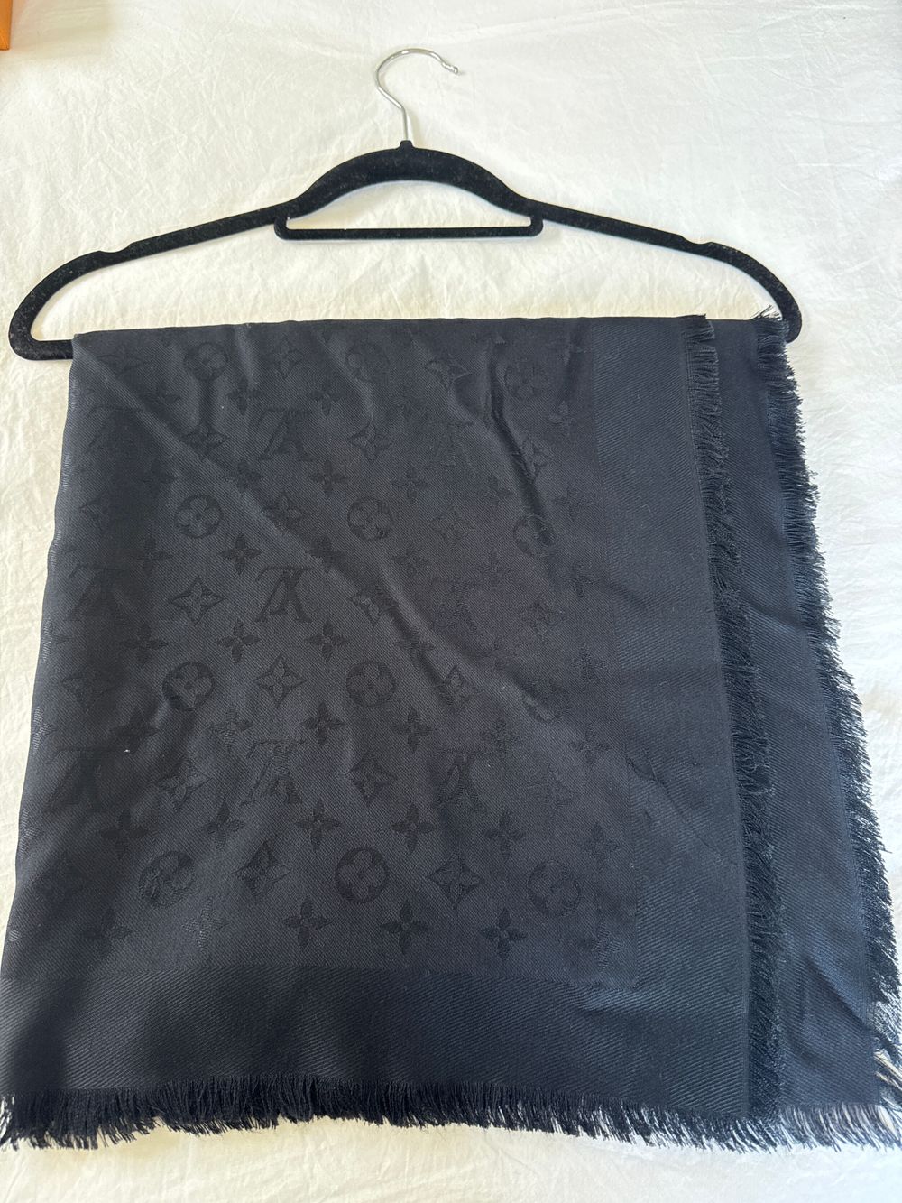 Louis Vuitton Black Monogram Fringed Scarf