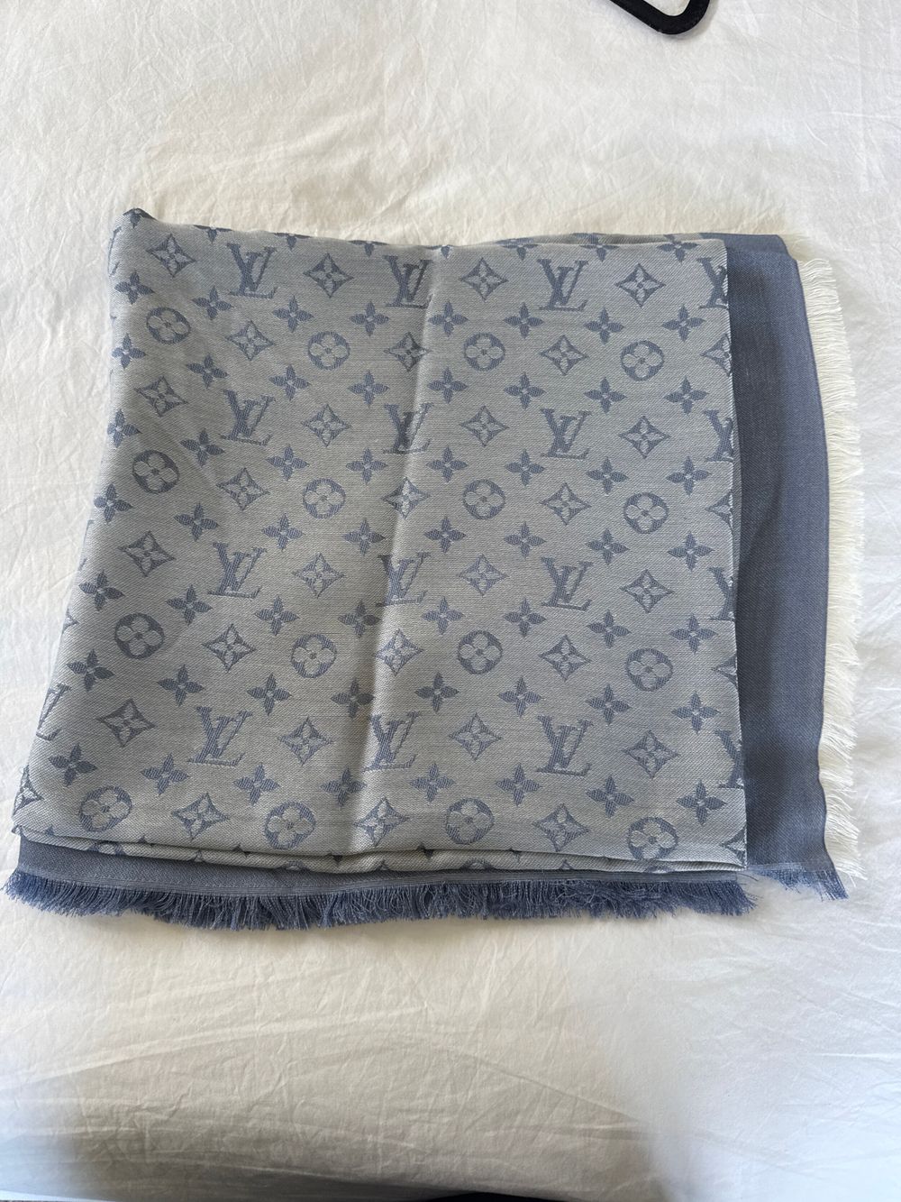 LOUIS VUITTON Blue Monogram Silk Wool Scarf