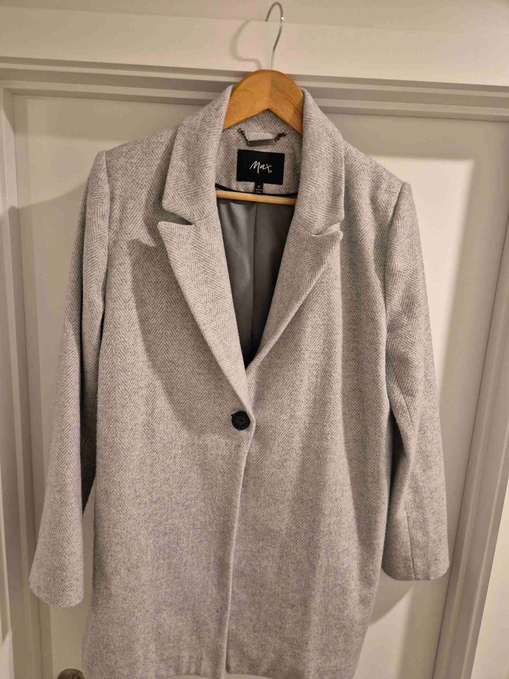 MAX Grey Herringbone Wool Blend Coat