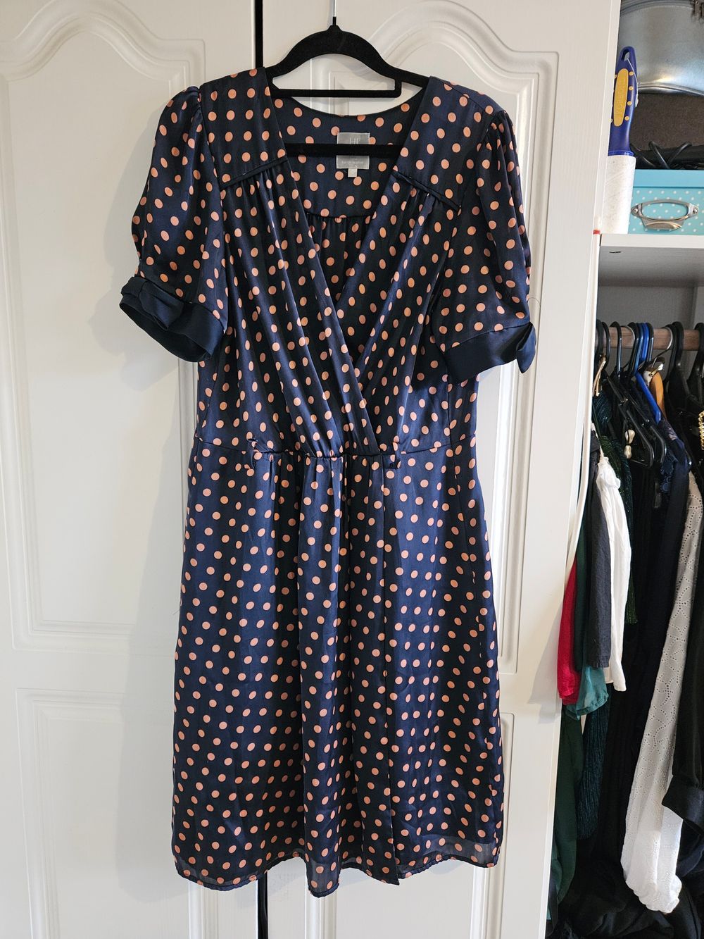 Blue satin polka dot dress