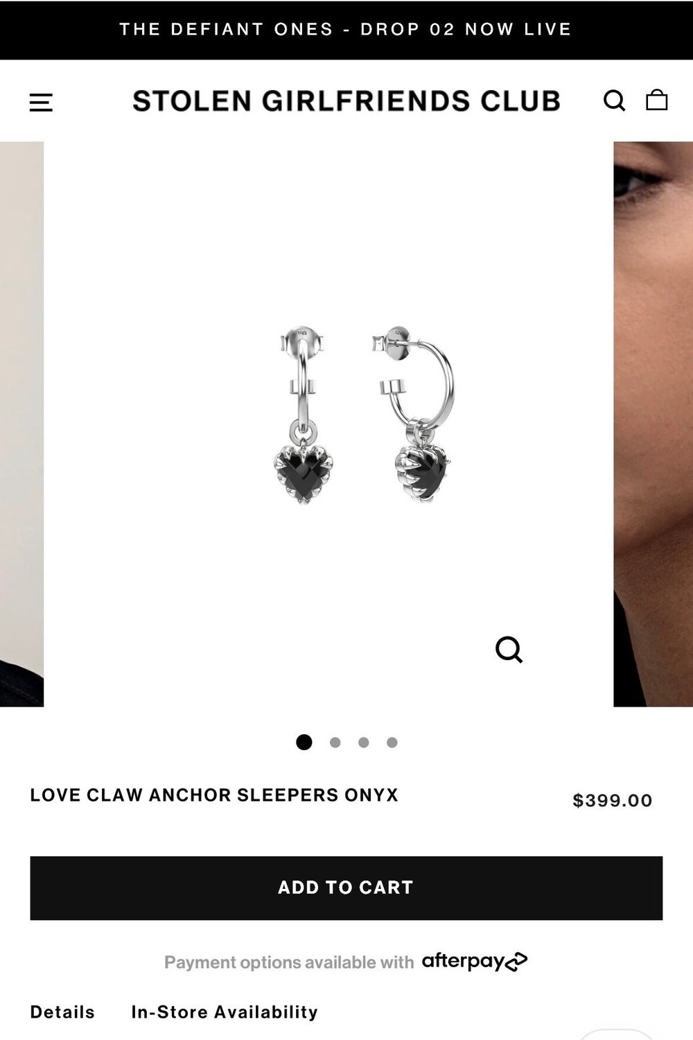 Single Stolen girlfriend claw club earring onyx
