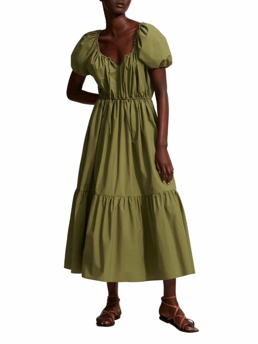 green emerald velvet dress Matteau Tiered Low Back Sundress Vetiver