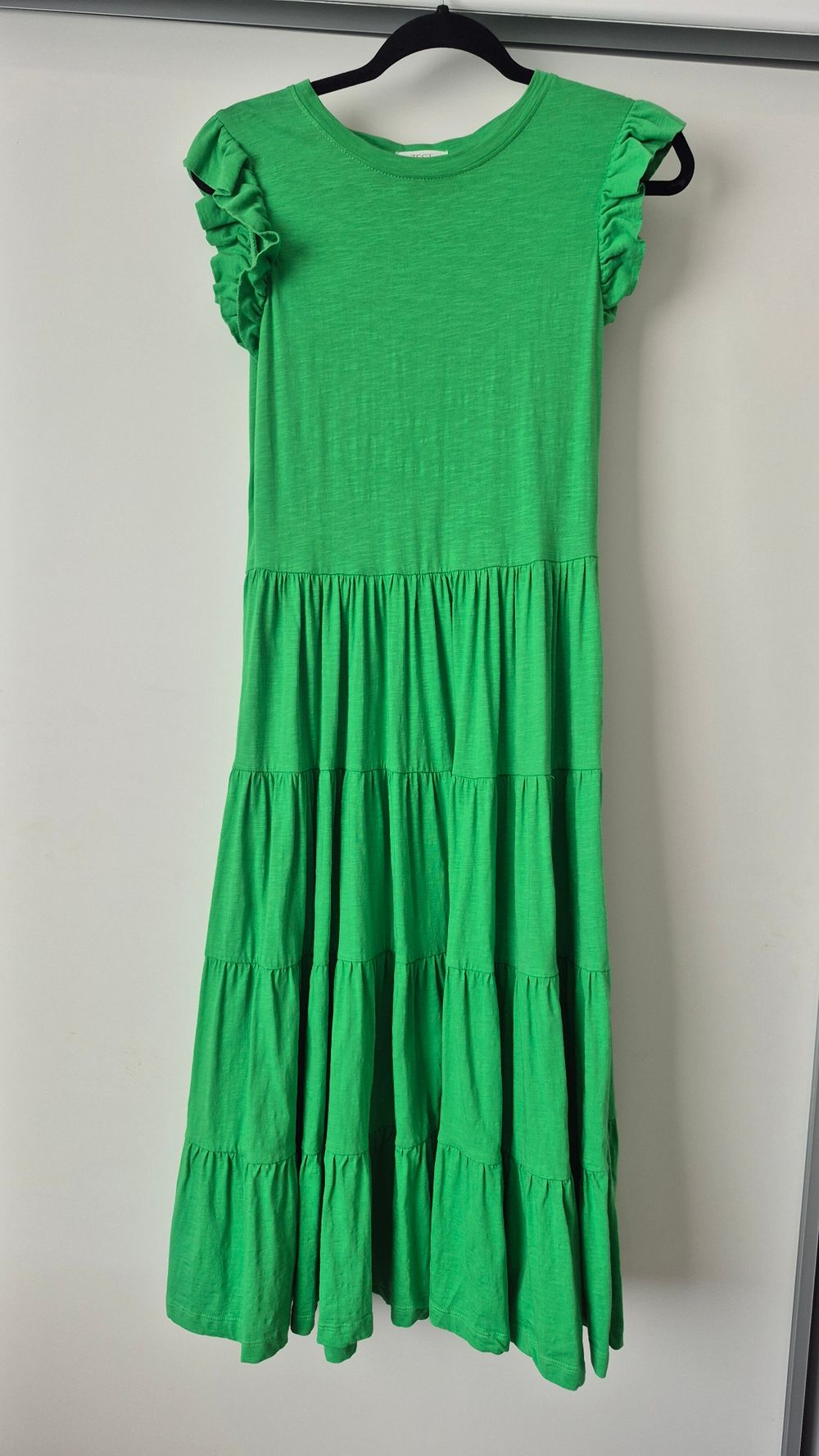 ZEST Green Tiered Midi Dress | Size S | 100% Cotton | Ruffle Cap Sleeves