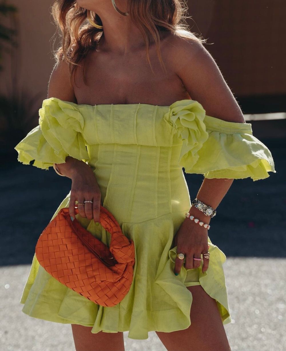 Aje - Breathless Frill Sleeve Mini Dress lime green on Designer Wardrobe