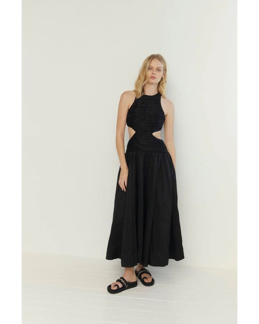 Introspect Cut Out Midi Dress - BLACK