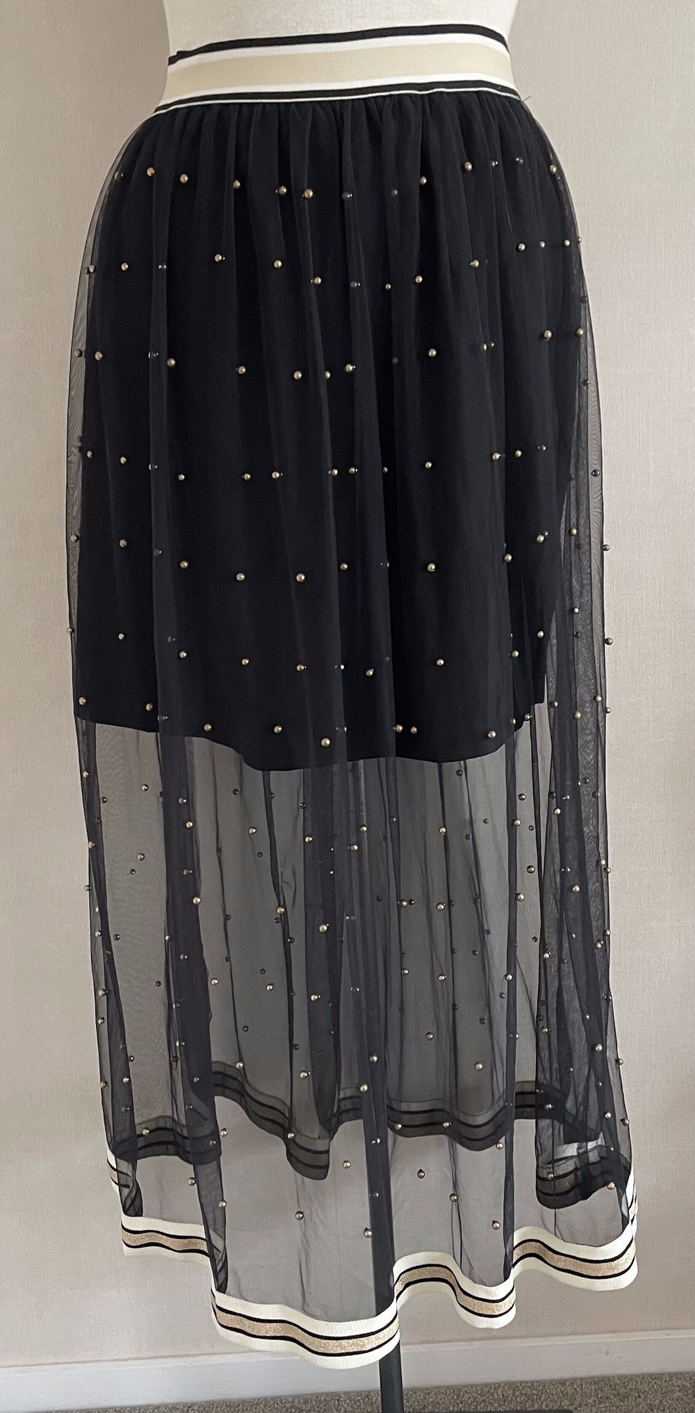 Augustine Chiffon Skirt with Gold Bobbles