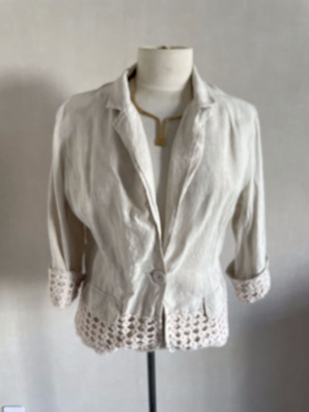 Loobie's Story Premium Linen Crochet Trim Jacket - Size 14