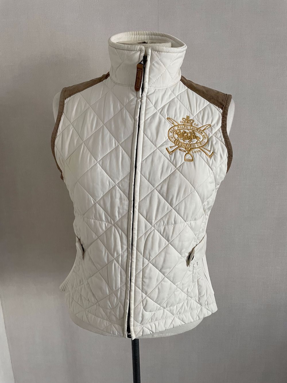 Vintage Ralph Lauren Sport Quilted Equestrian Crest Vest - Suede Trim