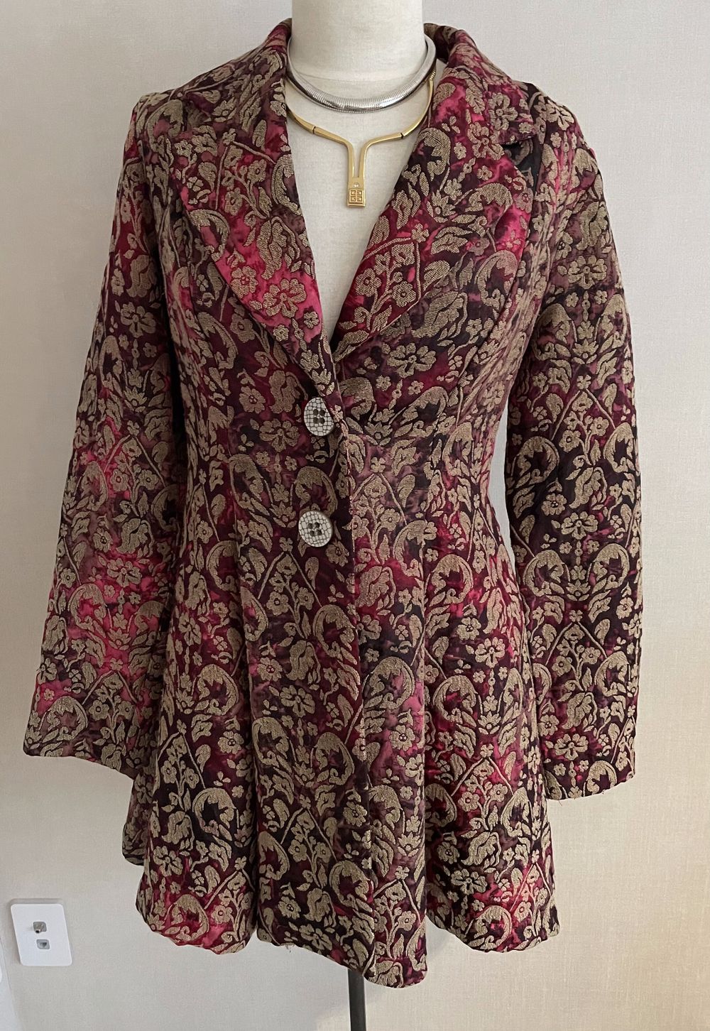 Vintage Annah Stretton Metallic Brocade Swing Coat – Size S