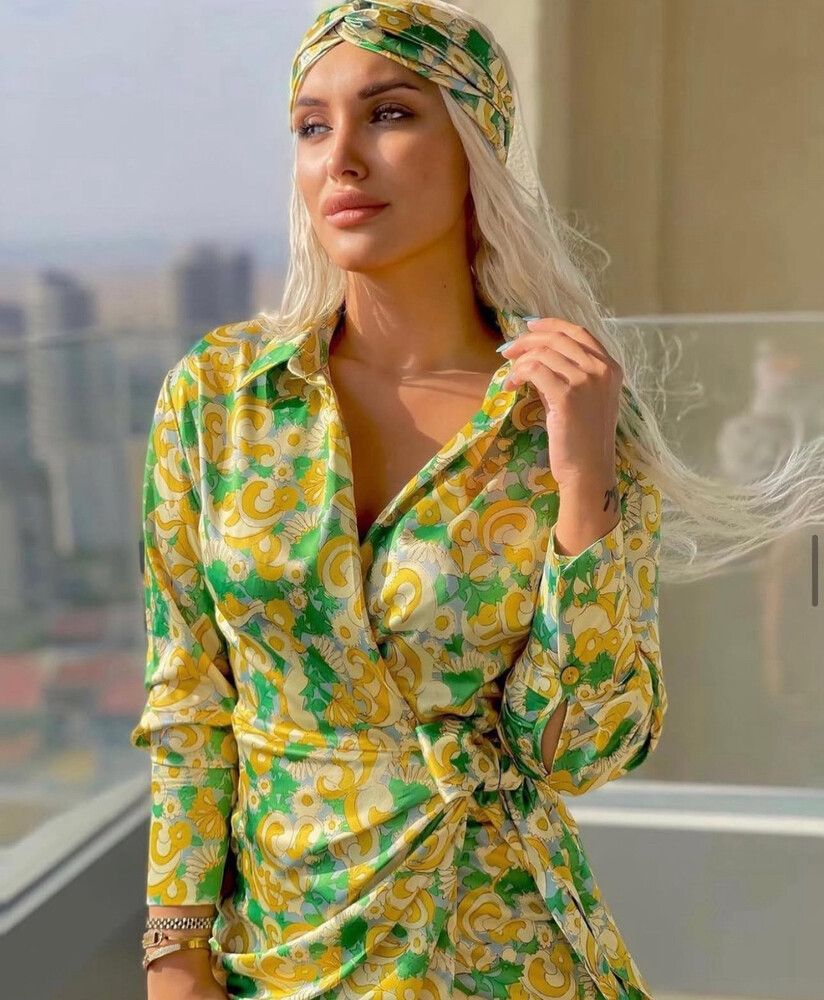 Zara - Zara Yellow Green Print Dress Size M on Designer Wardrobe