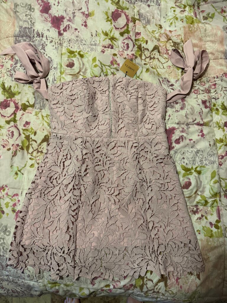 Loreta Pink Lace Mini Dress