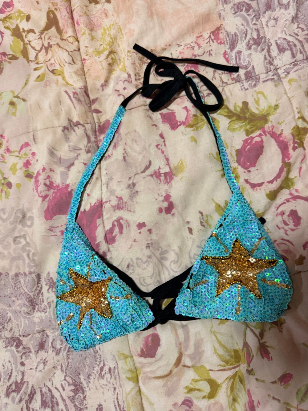 Ziji Turquoise Sequin Star Bikini Top