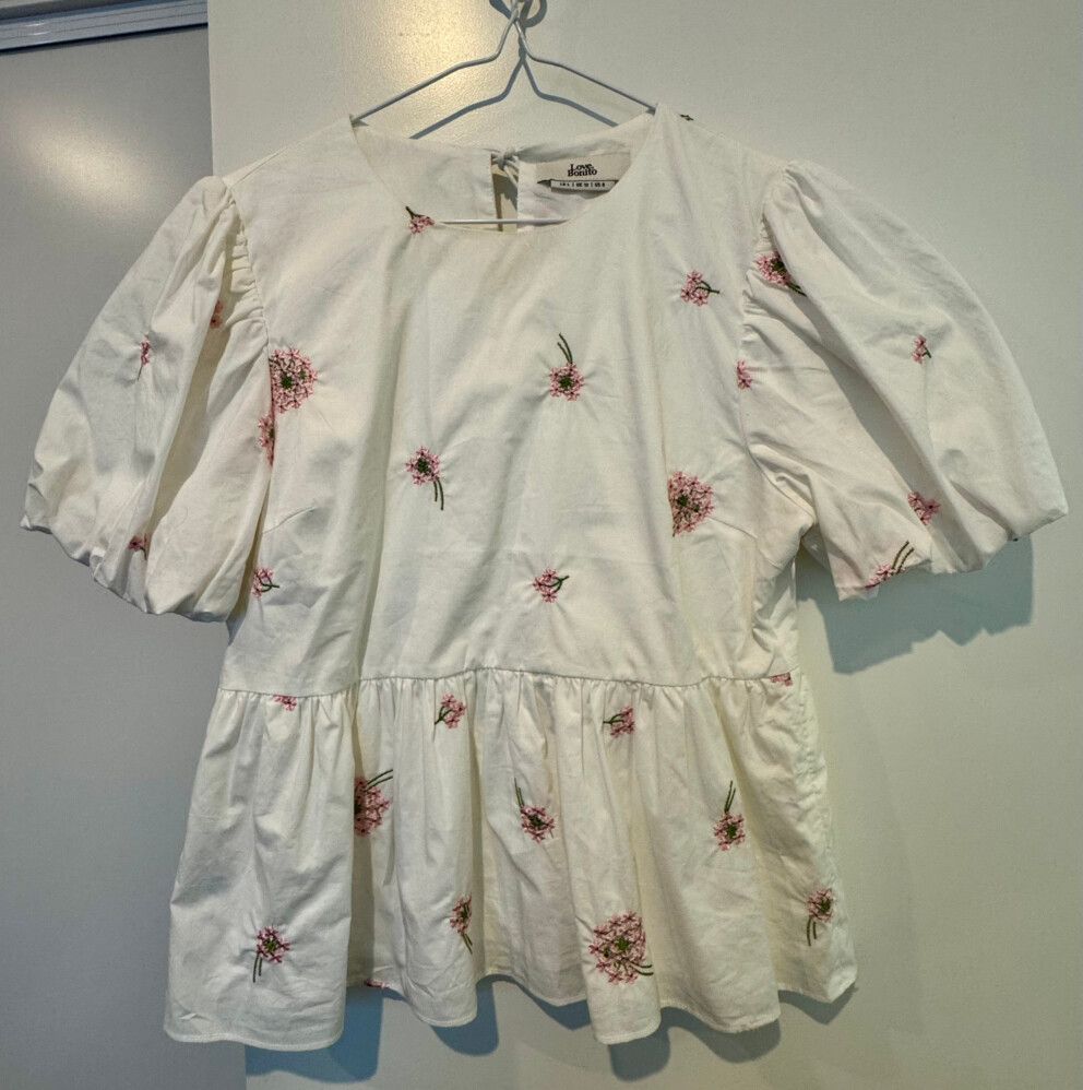 Love Bonito Elvie Embroidered Peplum Blouse in White