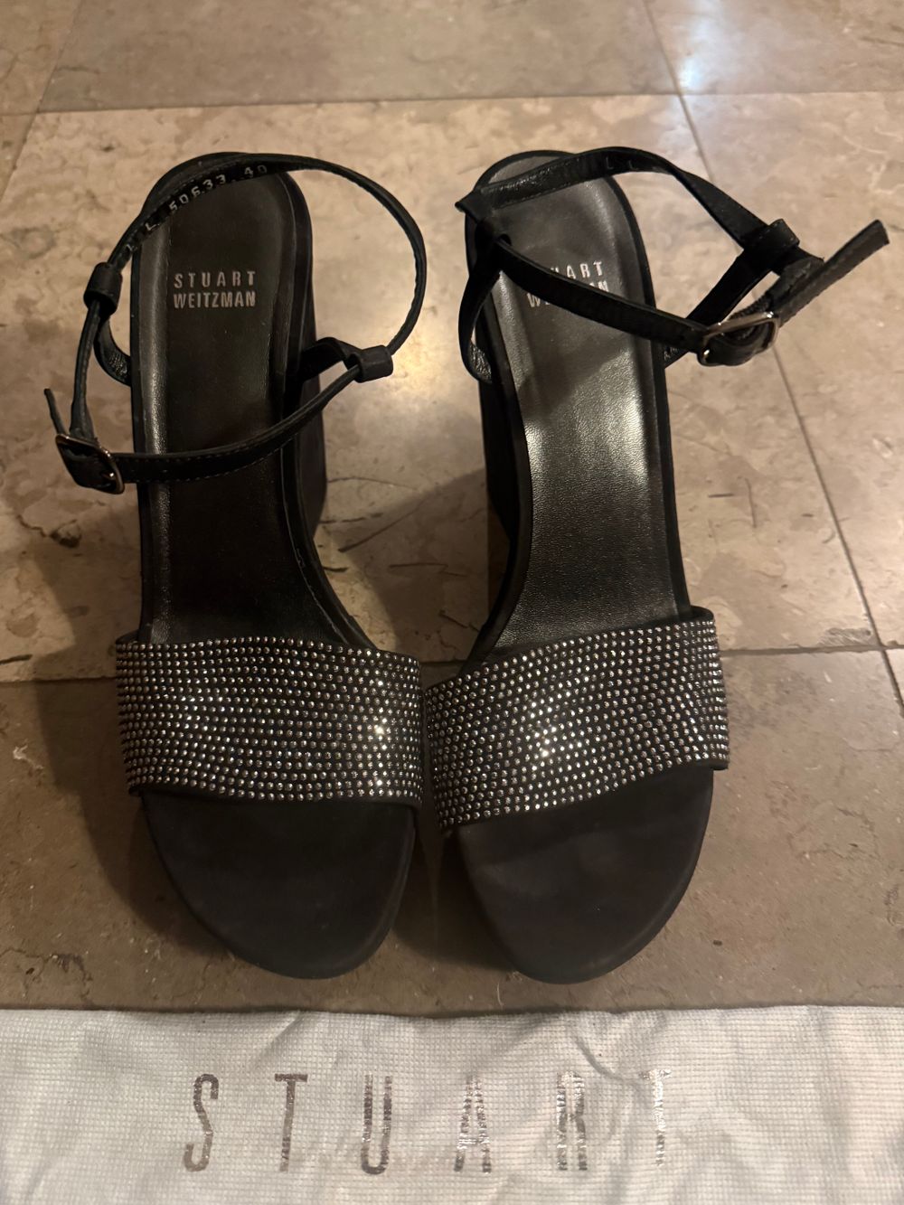Stuart Weitzman Black Studded Wedge Sandals