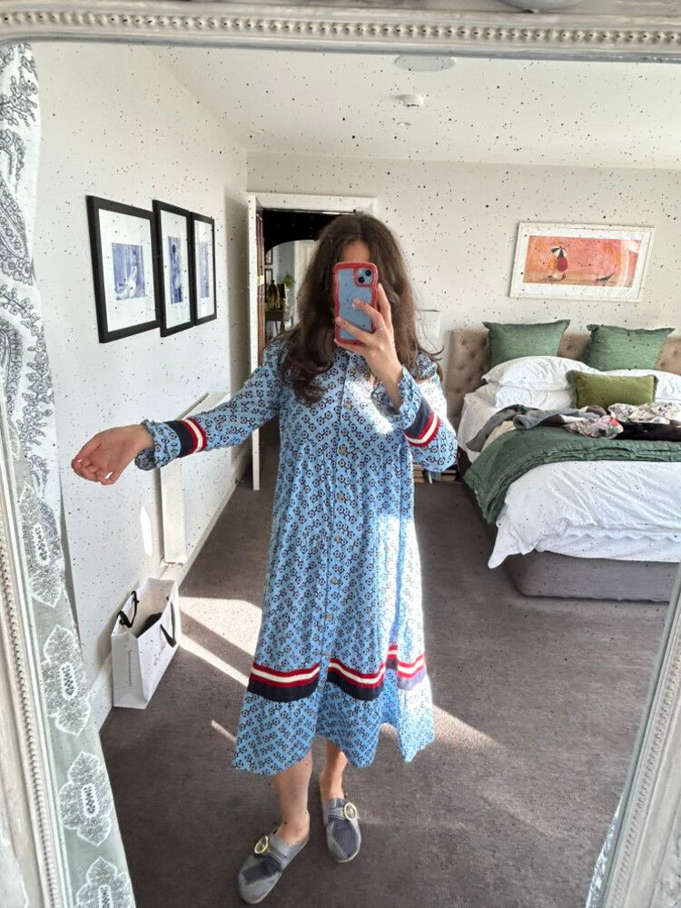 Blue patterned long sleeve dress